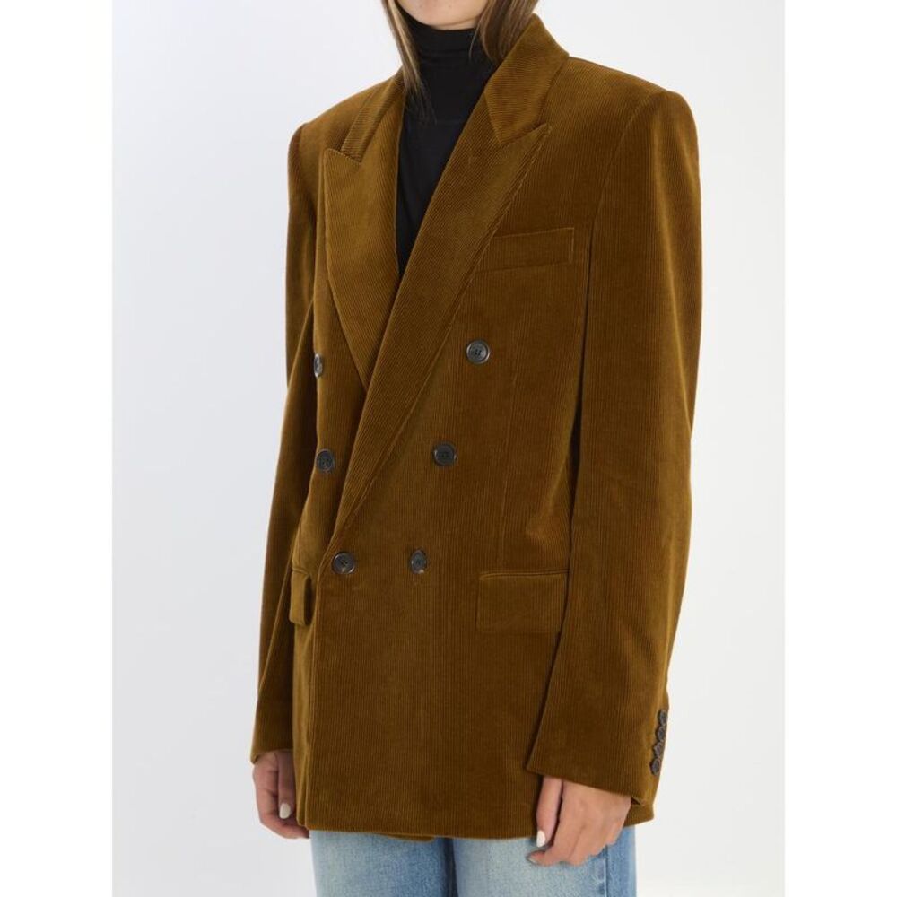 SAINT LAURENT Double-Breasted Corduroy Blazer Women BROWN Coats & Jackets - Picture 2 of 4